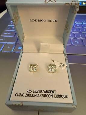 Addison Blvd Gold Wash 925 Sterling Silver CZ Quatrefoil Studs 8.5mm